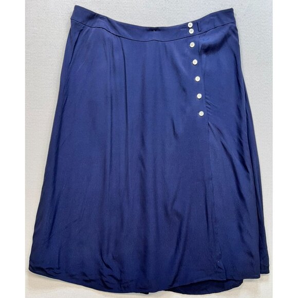 Talbots Womens Preppy Midi Skirt Stretch Size 18 Blue Button Side Zipper Casual - Picture 1 of 12
